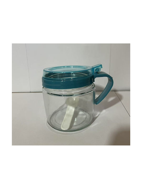 Βάζο για Ζάχαρη με Καπάκι Γυάλινο Μπλε 180ml