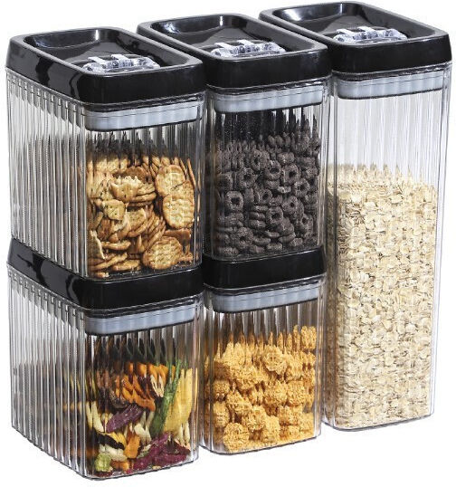 Set of 5 Cereals Jars with Plastic Transparent Lid 1500ml Pieces