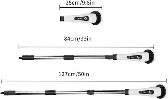 Perie Electrică de Curățare Flippy Tiles Baie Bucătărie 25x20x9,5 Cm 9 Capete Detașabile Mâner Telescopic 84-127cm Încărcare Usb Tip C Rotire 360 Grade 3000 Mah Culoare Alb