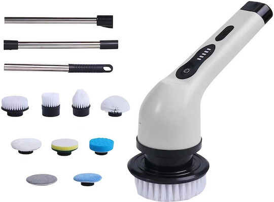 Perie Electrică de Curățare Flippy Tiles Baie Bucătărie 25x20x9,5 Cm 9 Capete Detașabile Mâner Telescopic 84-127cm Încărcare Usb Tip C Rotire 360 Grade 3000 Mah Culoare Alb