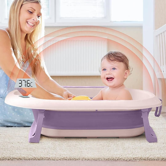 Foldable Baby Bath with Thermometer Purple