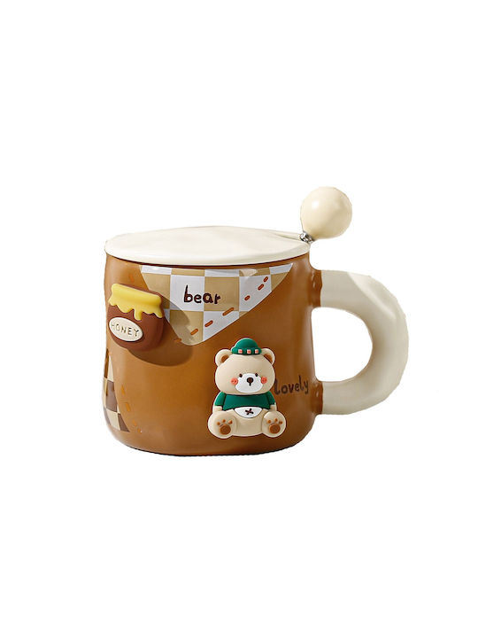 Cană Ceramică cu Capac Maro 400ml