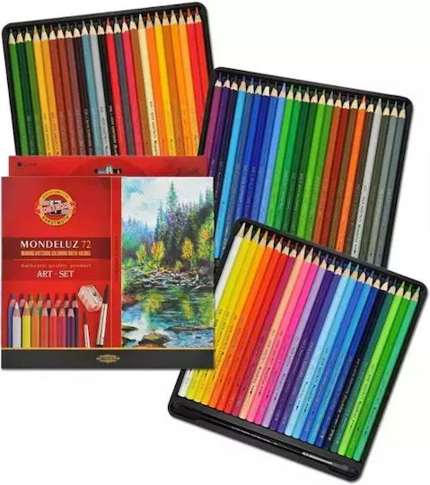 Mondeluz Watercolor Pencil Art Set 72 Pieces + 3 Brushes + 2 Koh-i-noor Sharpeners