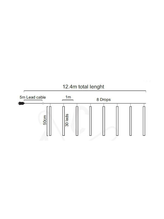 240 Lights LED 12.4m. x 1240cm White type Meteor 1pcs