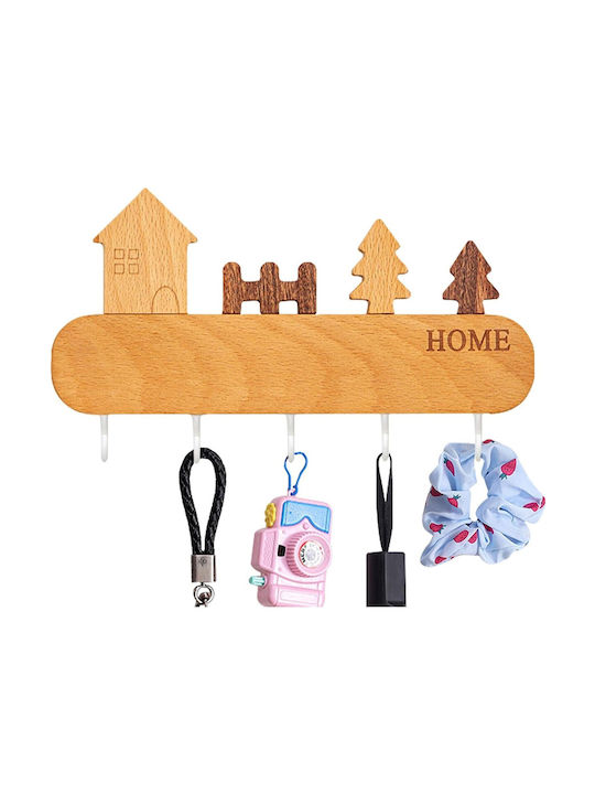 Wand-Schlüsselbrett Holz 5 Positionen 13.5x23cm