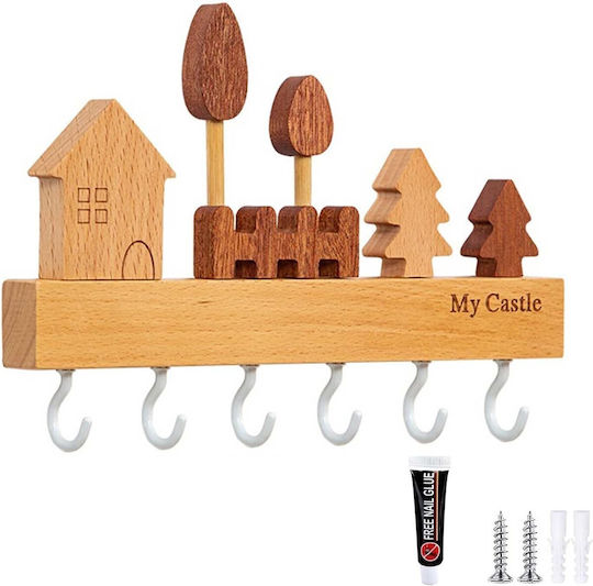 Agățătoare Chei De Perete Din Lemn 6 Compartimente 14.5x2x22.5cm