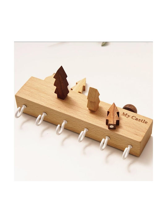 Wand-Schlüsselanhänger Holz Mit 6 Haken 14,5x2x22,5cm