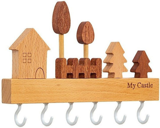 Agățătoare Chei De Perete Din Lemn 6 Compartimente 14.5x2x22.5cm