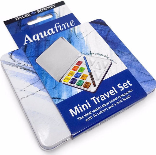 Daler Rowney Aquafine Travel Tin Σετ Νερομπογιές Πολύχρωμες με Πινέλο 10τμχ