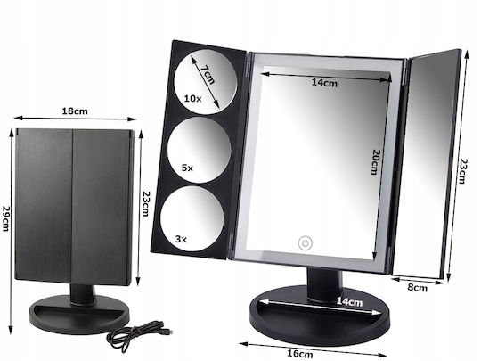 Verk Group Makeup Mirror Tabletop with Light 5x10cm Black