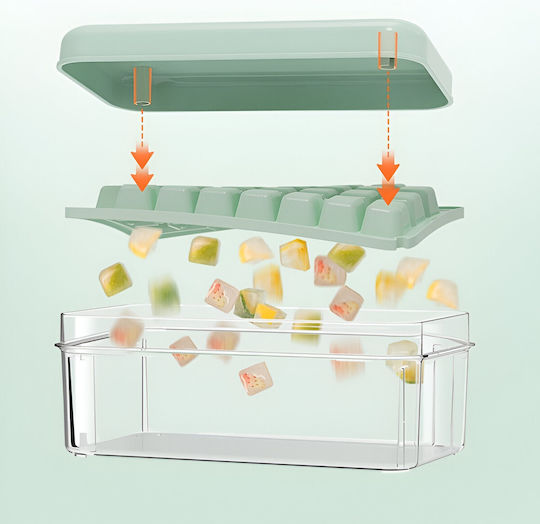 Ice Tray Cube Plastic with Lid Green