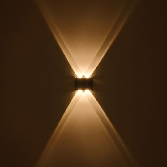 GloboStar Sixoad Επιτοίχιο Εξωτερικό Φωτιστικό LED IP65 8W με Θερμό Λευκό Φως Διπλής Δέσμης 12x4x8εκ.