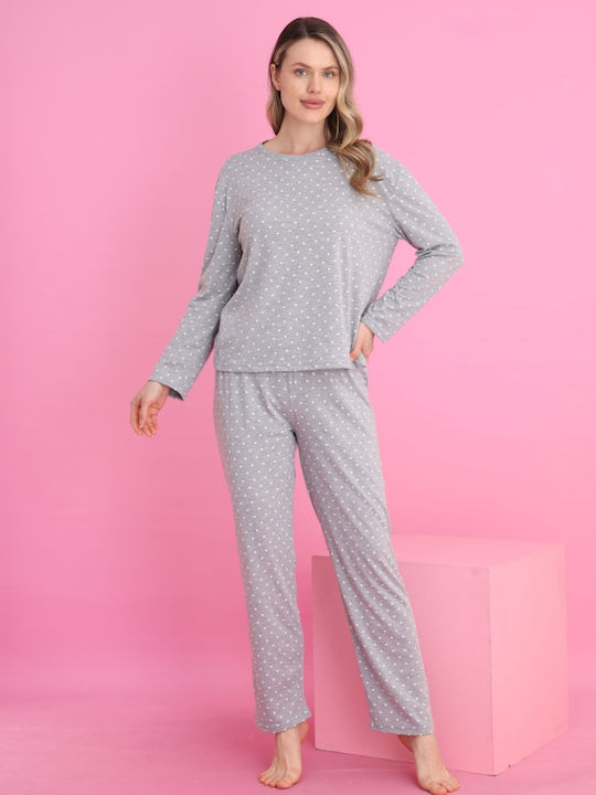 Siyah Inci Set Pijamale pentru Femei Light Grey