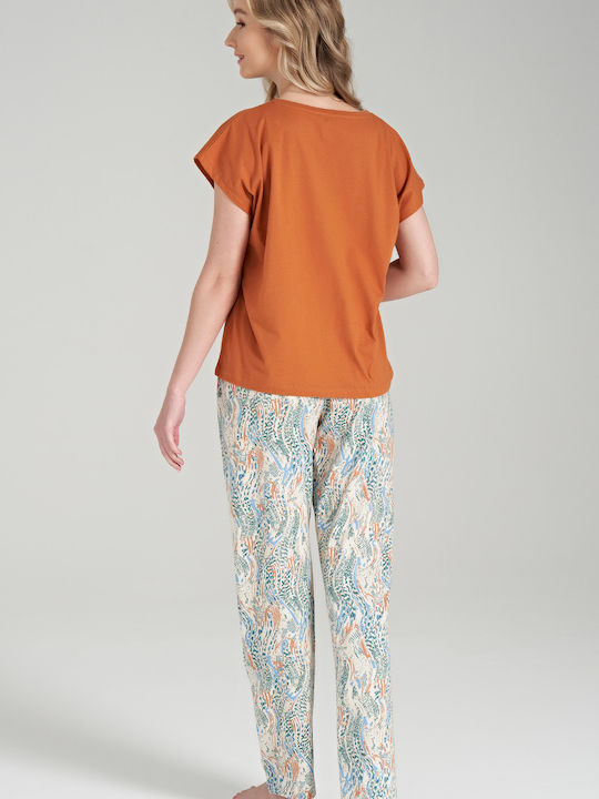 Pijadore Winter Damen Pyjama-Set Terracotta