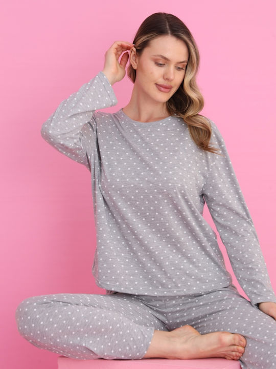 Siyah Inci Set Pijamale pentru Femei Light Grey