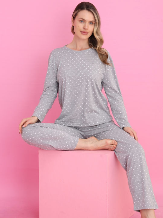 Siyah Inci Set Pijamale pentru Femei Light Grey