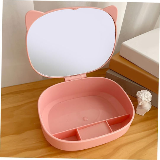 Cutie Organizator Oglindă Flippy 4 Compartimente Accesorii Cosmetice Realizată Din ABS 17x13x6 Cm Roz