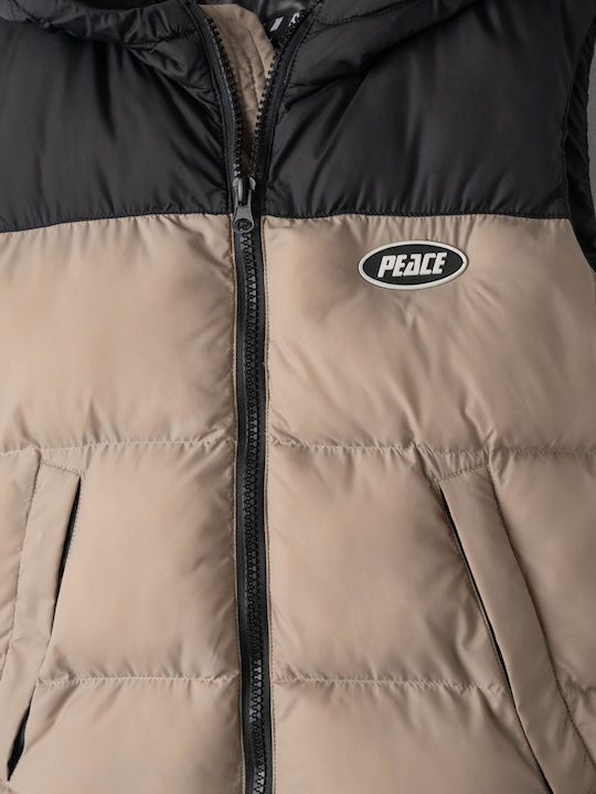 Kids' Quilted Jacket Sleeveless with Hood Μαύρο Πούρο