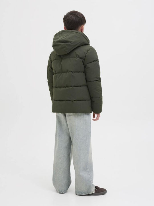 Kids' Quilted Jacket with Hood Khaki