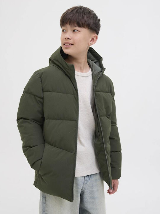 Kids' Quilted Jacket with Hood Khaki