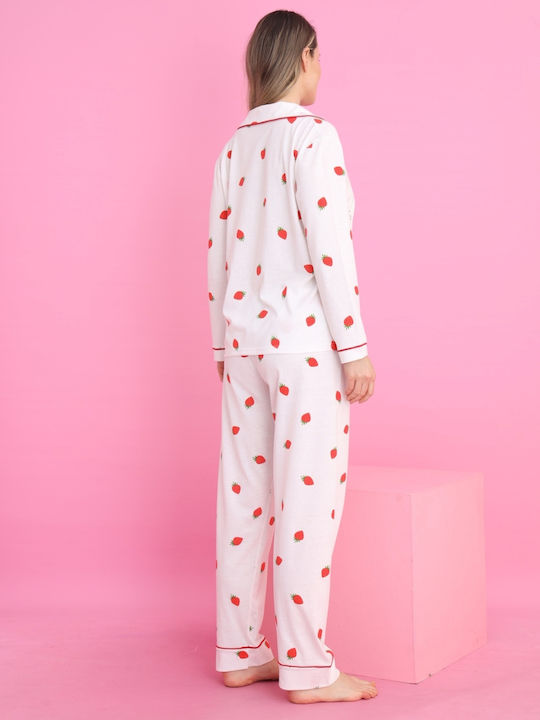 Siyah Inci Set Pijamale pentru Femei White