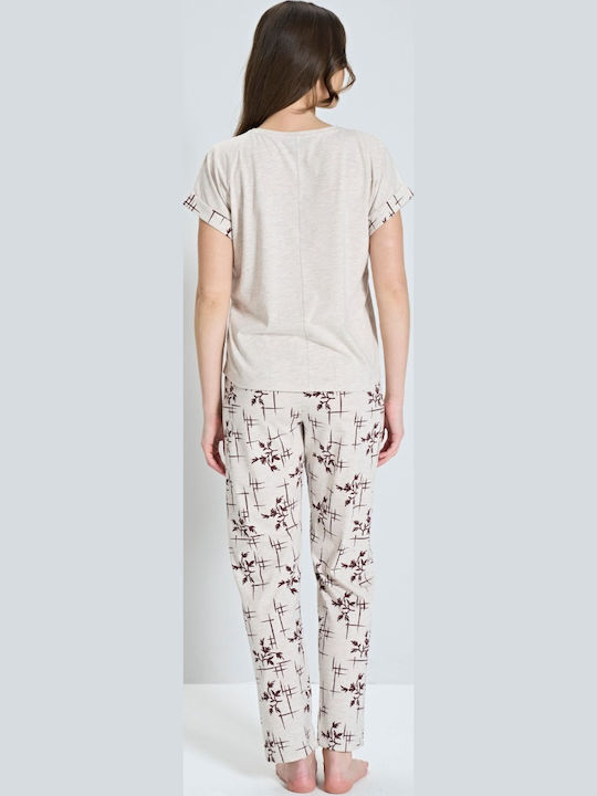 Pijadore Winter Damen Pyjama-Set Beige