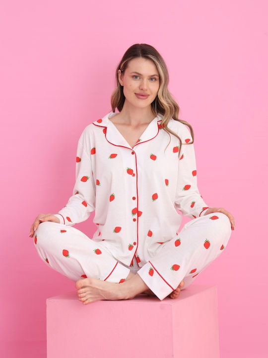 Siyah Inci Set Pijamale pentru Femei White