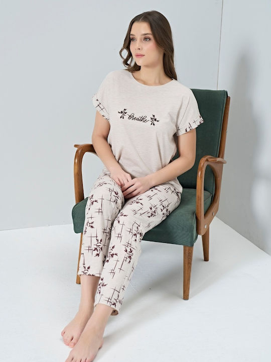 Pijadore Winter Damen Pyjama-Set Beige