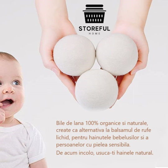 Set 6 Bile Uscător XL din Lână 100% Naturală Noua Zeelandă 1000 Utilizări Antistatice Reduce Cutele Timpul de Uscare Alternativă la Balsamul de Rufe Lichid Bile Uscător din Plastic În Cutie de Depozitare Albe