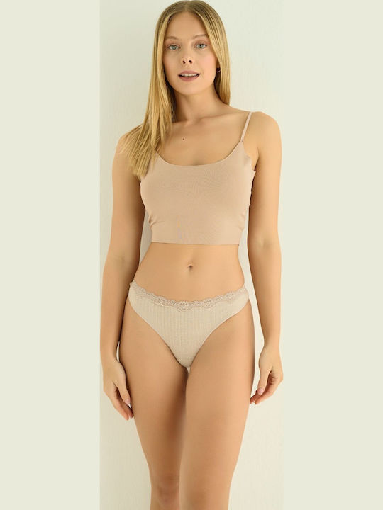 Дамско Прашка с дантела Beige
