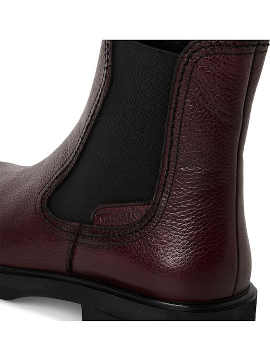 Leather Women's Ankle Boots Burgundy