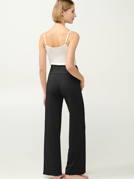 Damen Hoch tailliert Stoff Hose Black