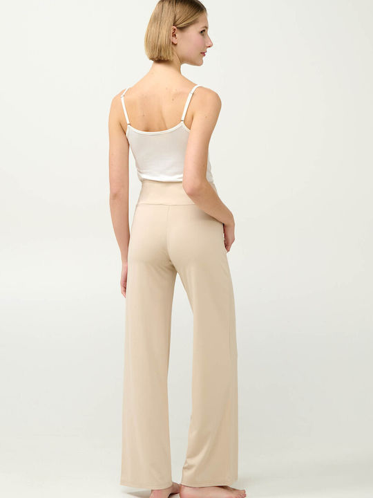 Dama Talie înaltă Tesatura Pantaloni Beige Soleil
