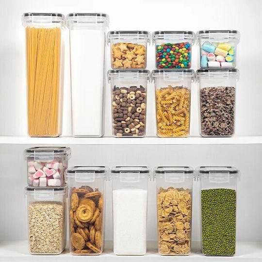 Set of 14 Pieces Plastic Transparent Cereal Boxes with Lid 2300ml 14 Pieces