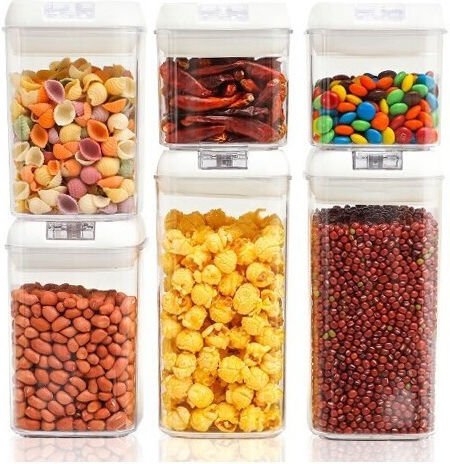 Set 6 Stück Lebensmittelgläser & Behälter mit Kunststoffverschluss Transparent 500ml