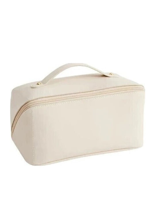 Geantă De Călătorie Flippy Pentru Cosmetice Portabilă Impermeabilă Din Piele Eco Cu Compartimente Multiple Cu Fermoar 23 X 11,5 X 10,5 Cm Crem