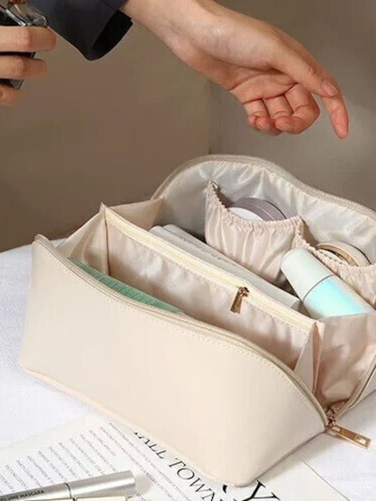 Geantă De Călătorie Flippy Pentru Cosmetice Portabilă Impermeabilă Din Piele Eco Cu Compartimente Multiple Cu Fermoar 23 X 11,5 X 10,5 Cm Crem