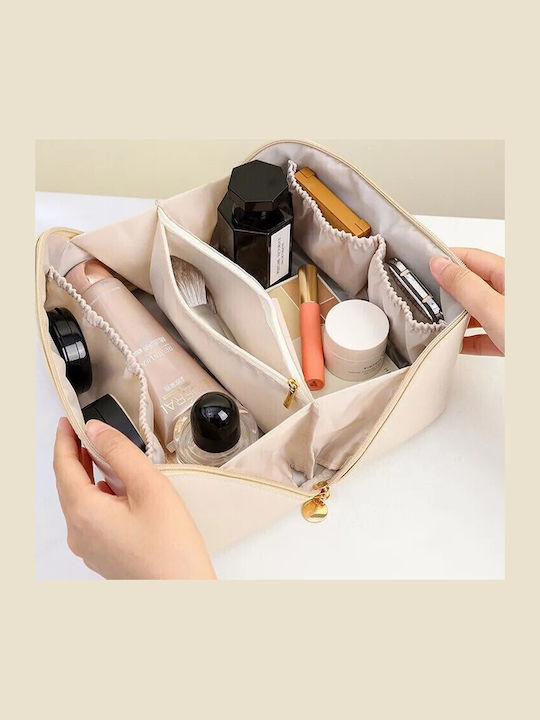 Geantă De Călătorie Flippy Pentru Cosmetice Portabilă Impermeabilă Din Piele Eco Cu Compartimente Multiple Cu Fermoar 23 X 11,5 X 10,5 Cm Crem