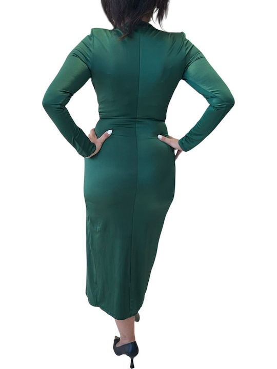 Midi Evening Dress with Slit Green
