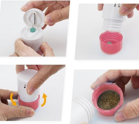 Cutie Multifuncțională Pentru Pastile Flippy 4 În 1 Pahar Pentru Apă Tăiere Zdrobire Depozitare Compactă Abs Lamă Din Oțel Inoxidabil Alb Roz 8.7x6.2x4.1 Cm