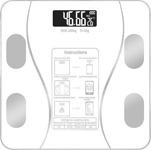 Smart Cantar De Baie 180kg Cu Analizator De Grăsime Corporală Și Bluetooth Albă
