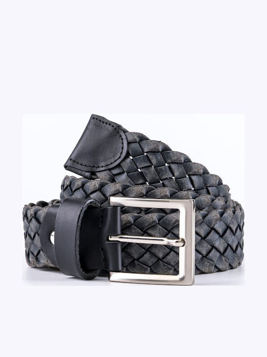 Wide Men's Belt Leather Knitted Black