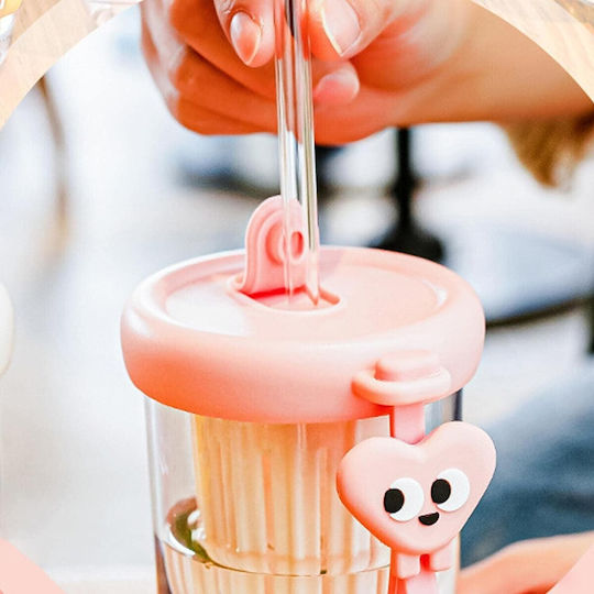 Kleinkinderbecher mit Griff und Strohhalm aus Silikon Rosa 500ml