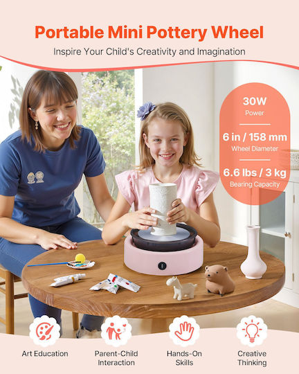 Vevor Mini Pottery Wheel Electric Clay Wheel Kids 158 Mm Turntable Pink