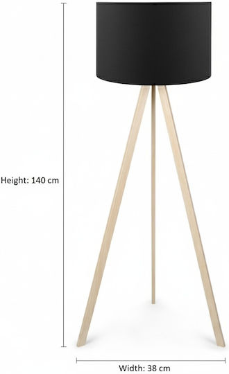 Pakketo PWL-1060 Floor Lamp H140xW38cm. with Socket for Bulb E27 Black