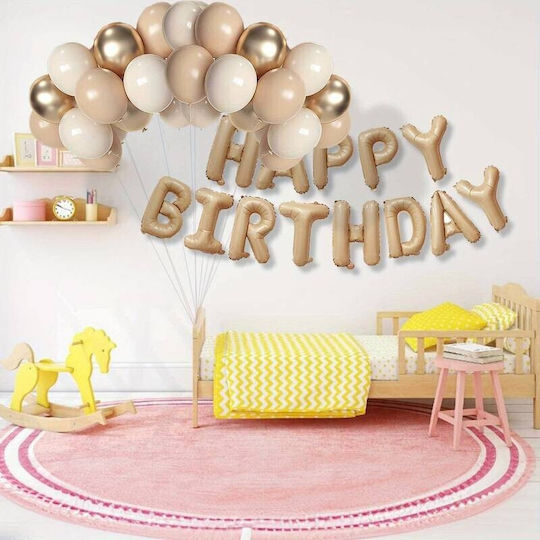Komposition mit 25 Luftballons Folie Beige Buchstaben 40cm