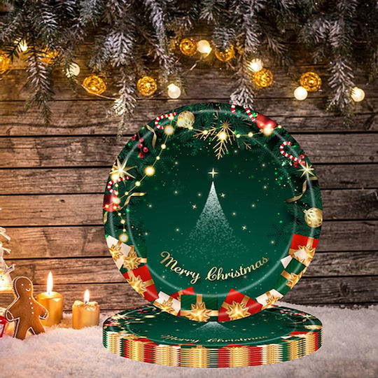Set Weihnachtliche Teller Grün Einweg 16Stück