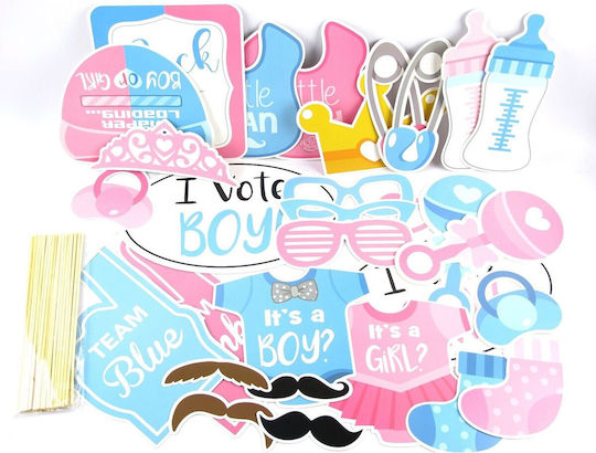 Set 30 Accesorii Pentru Petreceri Flippy Colț Foto Props Temă Baby Shower Dezvăluire Gen Albastru-Roz