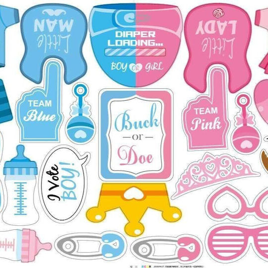 Set 30 Accesorii Pentru Petreceri Flippy Colț Foto Props Temă Baby Shower Dezvăluire Gen Albastru-Roz