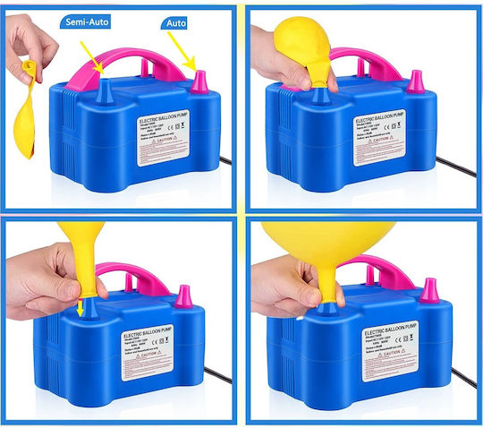 Pompă Electrică de Umflare Balon 600 W Două Duze de Umflare Plastic 19,5 X 14 X 13 Cm Albastru Roz